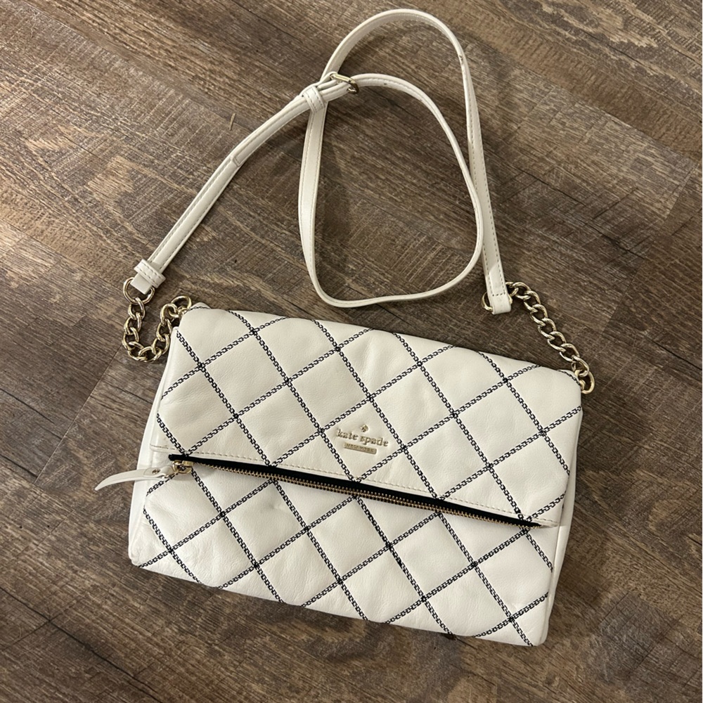 Kate Spade cross body bag, white quilted